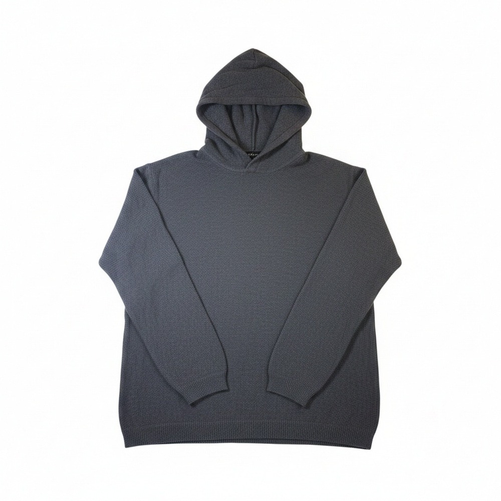 Linksoul Mens Knit Hoodie Charcoal Gray Waffle Texture Sweater Drawstring L